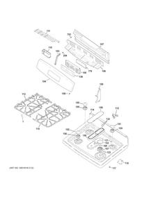 Control Panel & Cooktop Diagram and Parts List for JGB650DEF2WW  General Electric Range