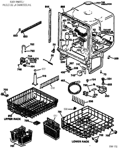 BODY PARTS Diagram and Parts List for GSD4610X00WW  General Electric Dishwasher