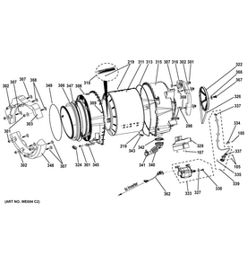 Tub & Motor Diagram and Parts List for GFWS1500D1WW  General Electric Washer