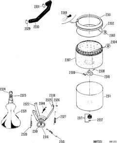 TUB & AGITATOR ASM. Diagram and Parts List for LA2600K*119  General Electric Washer