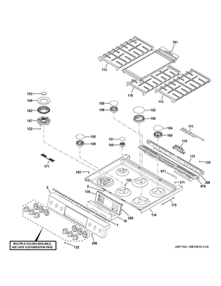 Control Panel & Cooktop Diagram and Parts List for CGS700P3M1D1  General Electric Range