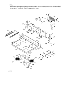 CONTROL PANEL & COOKTOP Diagram and Parts List for JCB630DJ2WW  General Electric Range