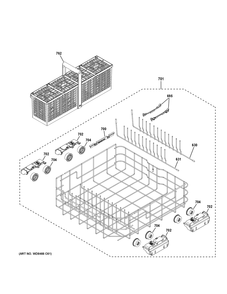 Lower Rack Assembly Diagram and Parts List for CDT828P2V3S1  General Electric Dishwasher