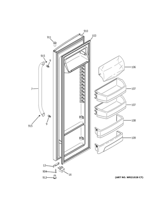Fresh Food Door Diagram and Parts List for GSS25CGHLCWW  General Electric Refrigerator