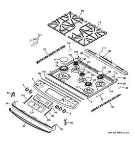 Control Panel & Cooktop Diagram and Parts List for JGS750EEF3ES  General Electric Range