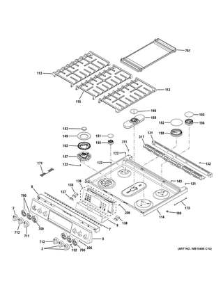 Control Panel & Cooktop Diagram and Parts List for PGS930BEL2TS  General Electric Range