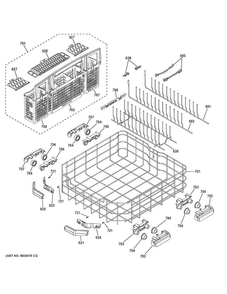 Lower Rack Diagram and Parts List for PDT760SSF0SS  General Electric Dishwasher