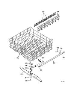 UPPER RACK Diagram and Parts List for 402061  General Electric Dishwasher