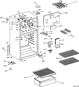 CABINET Diagram and Parts List for TBC14SYZALWW  General Electric Refrigerator