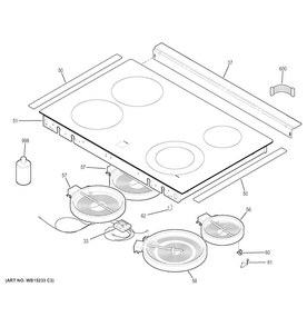Cooktop Diagram and Parts List for JD630DF4BB  General Electric Range