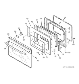 Door Diagram and Parts List for JCSP38WK5WW  General Electric Range