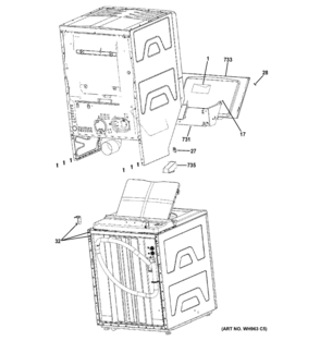 CABINET 3 Diagram and Parts List for 2661532211  General Electric Washer
