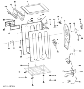 Cabinet And Top Panel Diagram and Parts List for GFD14ESSN3WW  General Electric Dryer