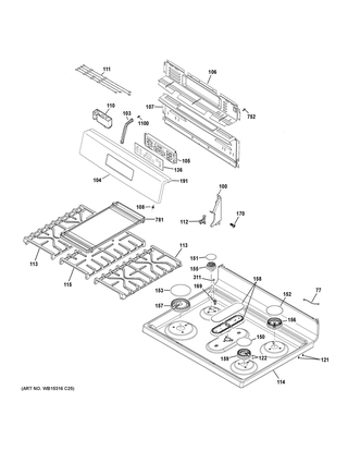 Control Panel & Cooktop Diagram and Parts List for JGBS66REK3SS  General Electric Range