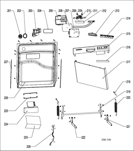 DOOR Diagram and Parts List for GDWF400V00BB  General Electric Dishwasher