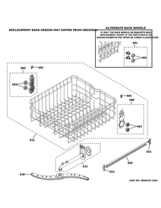 Upper Rack Assembly Diagram and Parts List for GDF511PSR1SS  General Electric Dishwasher