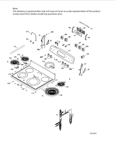 CONTROL PANEL & COOKTOP Diagram and Parts List for JCB710SP2SS  General Electric Range