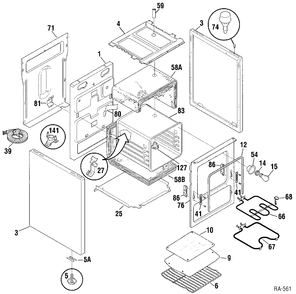 OVEN BODY Diagram and Parts List for 12470-3  General Electric Range