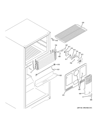 Freezer Section Diagram and Parts List for GIE18CTHMRWW  General Electric Refrigerator