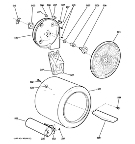 DRUM Diagram and Parts List for GTDS560GF2WS  General Electric Dryer