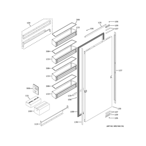 Door Diagram and Parts List for ZIR361NPRDII  General Electric Freezer