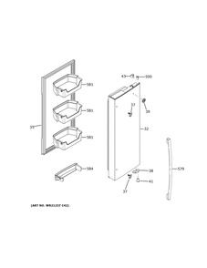 Fresh Food Door - Rh Diagram and Parts List for GFE26JGMXFWW  General Electric Refrigerator
