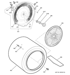 Drum Diagram and Parts List for GTV21ESSJ1WW  General Electric Dryer