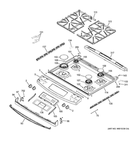 Control Panel & Cooktop Diagram and Parts List for JGS650DEF3BB  General Electric Range