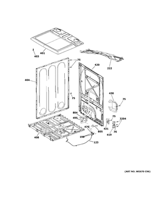 Cabinet & Top Panel Diagram and Parts List for GTD84ECSN0WS  General Electric Dryer