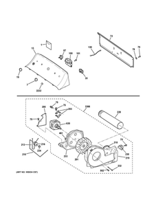 Backsplash, Blower And Motor Assembly Diagram and Parts List for GTX22EASK0WW  General Electric Dryer