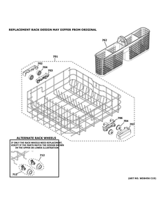 Lower Rack Assembly Diagram and Parts List for GDF511PSR1SS  General Electric Dishwasher
