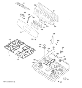 Control Panel & Cooktop Diagram and Parts List for JGB690SEF1SS  General Electric Range