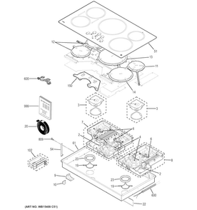 Control Panel & Cooktop Diagram and Parts List for PHP9036DJ2BB  General Electric Cooktop