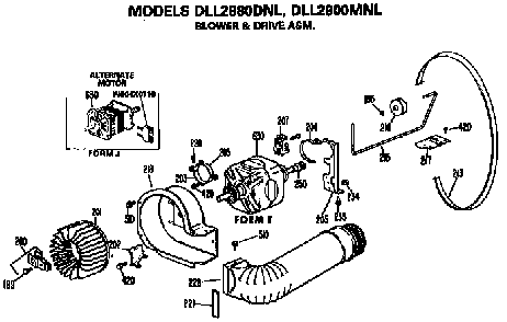 Blower And Drive Assembly Diagram and Parts List for DLL2900MNL  Hotpoint Dryer