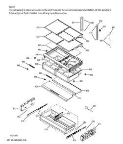 FF SHELVES Diagram and Parts List for PWE23KMDFES  General Electric Refrigerator