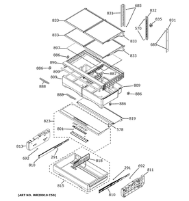 Fresh Food Shelves Diagram and Parts List for GYE22GYNKFS  General Electric Refrigerator
