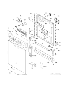 Escutcheon & Door Assembly Diagram and Parts List for GDF570SSF4SS  General Electric Dishwasher