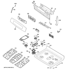 Control Panel & Cooktop Diagram and Parts List for PGB940DEF1WW  General Electric Range