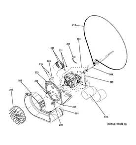 Blower & Motor Assembly Diagram and Parts List for GTUN275GM2WW  General Electric Washer Dryer Combo