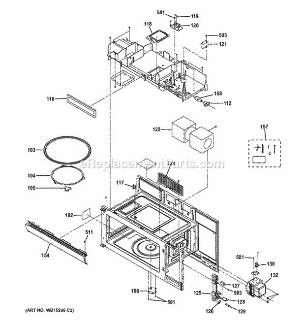 Oven Cavity Parts Diagram and Parts List for JVM3160RF1SS  General Electric Microwave