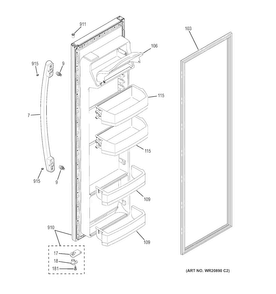 Fresh Food Door Diagram and Parts List for GSE25ETHBCC  General Electric Refrigerator