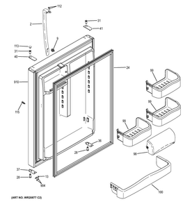 Fresh Food Door Diagram and Parts List for GTH20SBBASS  General Electric Refrigerator