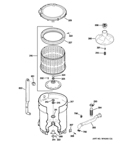 TUB, BASKET & AGITATOR Diagram and Parts List for PTAN6250M1WT  General Electric Washer