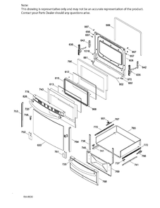 DOOR & DRAWER Diagram and Parts List for JCAP765GM3SS  General Electric Range