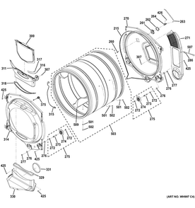 Drum Diagram and Parts List for GFDS260EF2WW  General Electric Dryer