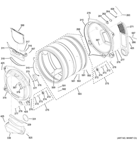 Drum Diagram and Parts List for GFDR270EH1WW  General Electric Dryer