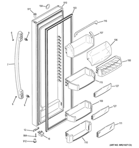 Fresh Food Door Diagram and Parts List for GZS23HGECFBB  General Electric Refrigerator