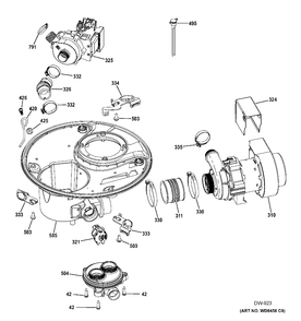 SUMP & MOTOR MECHANISM Diagram and Parts List for GDF520PSF0SS  General Electric Dishwasher