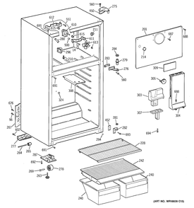 CABINET Diagram and Parts List for CTS16ABMFRWW  General Electric Refrigerator