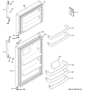 Doors Diagram and Parts List for GIE18CTHHRWW  General Electric Refrigerator